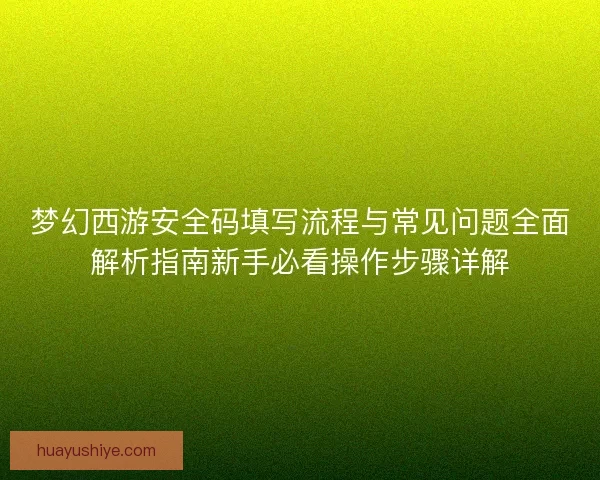 梦幻西游安全码填写流程与常见问题全面解析指南新手必看操作步骤详解